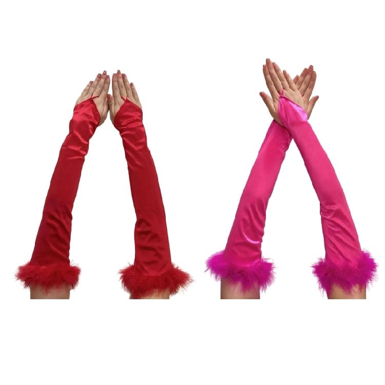 Long Sateen Down Trimmed Musical Gloves Flexible Comfortable Gloves For Theater Performances Special Instances