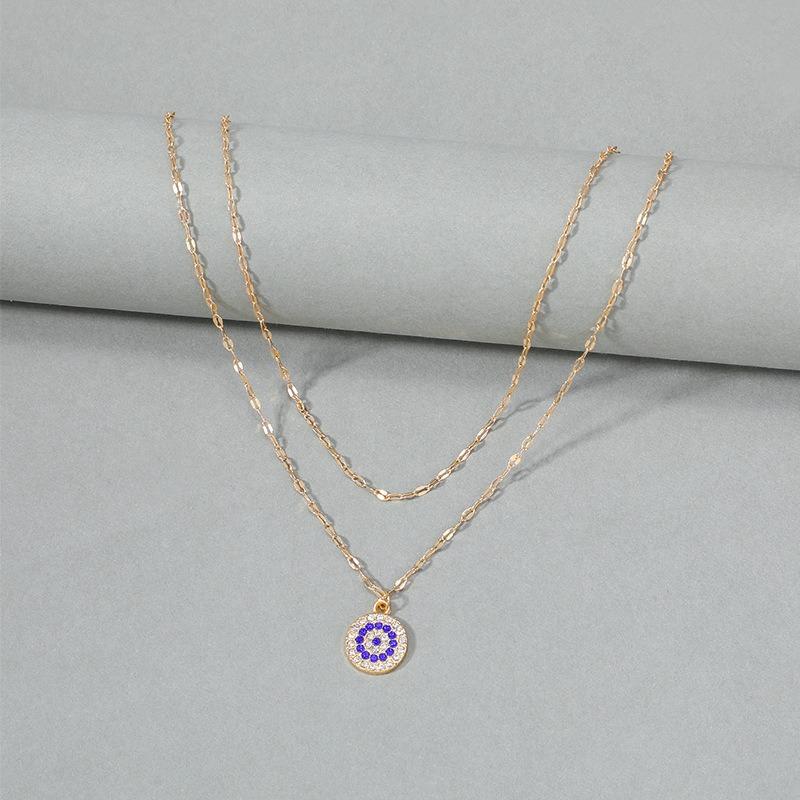 Crystal Devil's Eye Necklace New Gold-plated Double-layer Fashion Personality Alloy Pendant Sweater Chain Women
