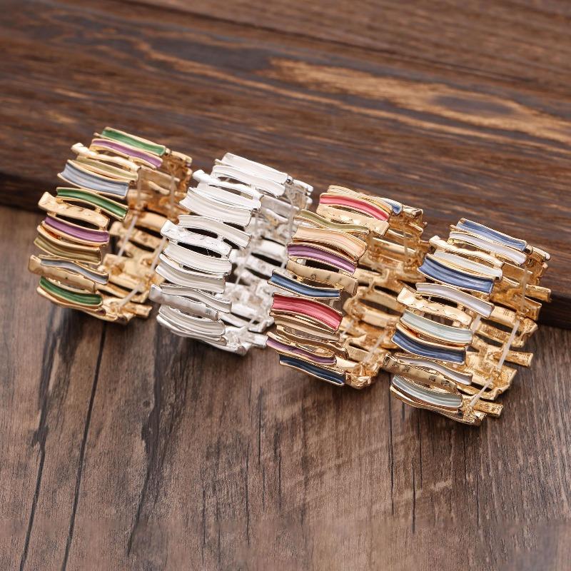 Enamel-colored Exaggerated Geometric Elastic Bracelet - Elegant and Creative Irregular Alloy Bracelet for Ladies