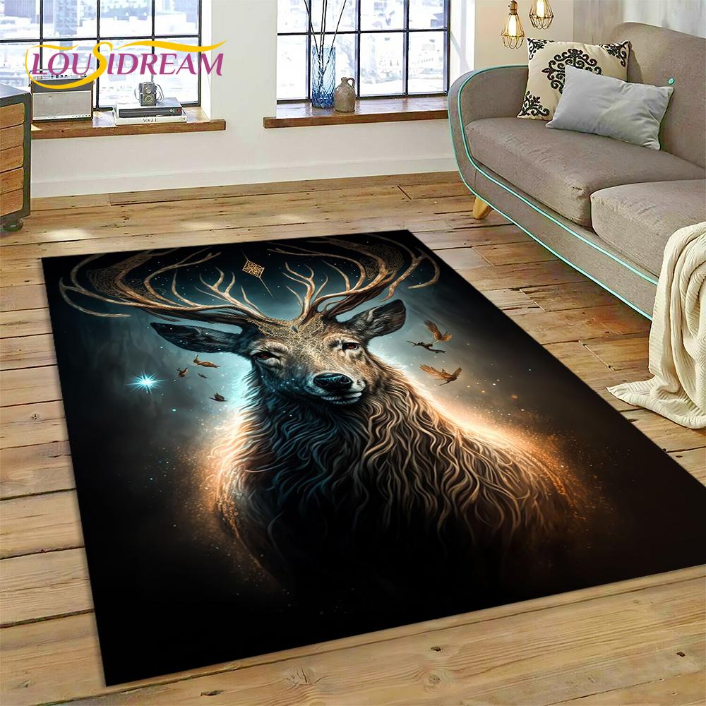 Dream Christmas Elk Sika Deer Cartoon Area Rug,Carpet Rug for Home Living Room Bedroom Sofa Doormat Decor,kid Non-slip Floor Mat