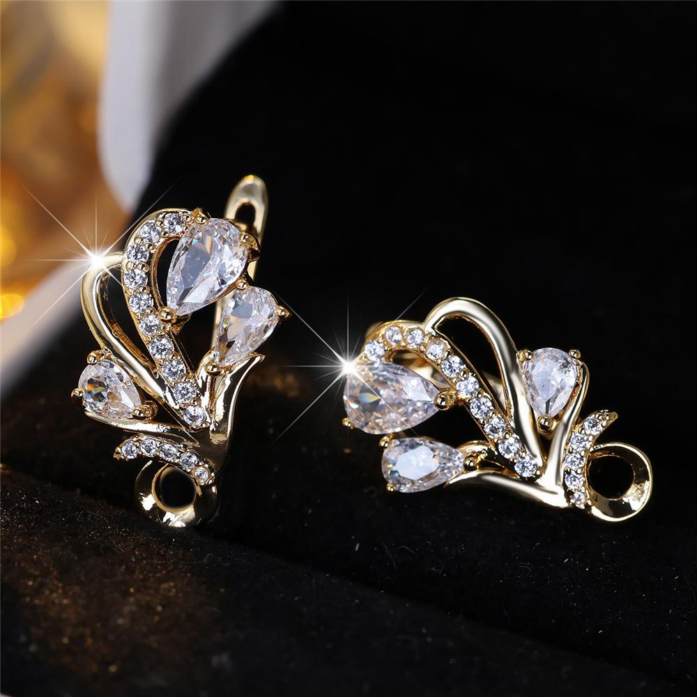 Luxury White Crystal Zircon Stone Hoop Earrings for Women Fashion Gold Color Wedding Jewelry