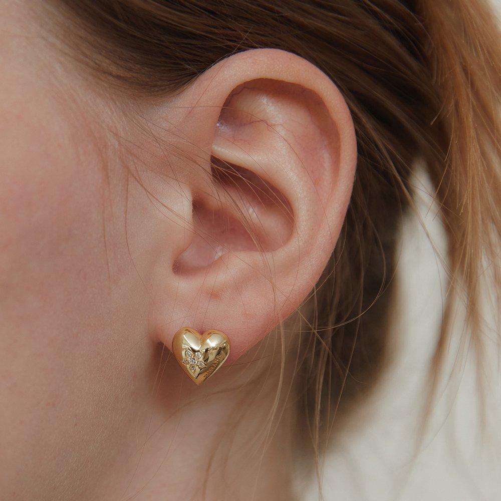 (925 Silver) Flower Cubic Full Heart Earrings Ec3068