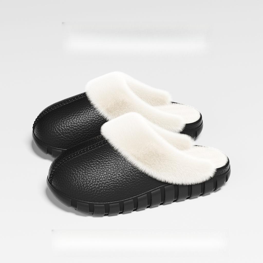 Waterproof Cotton Slippers for Women, Indoor and Outdoor Wear, Non-Slip, Fleece-Lined, Detachable Furry Slippers, Winter Warm Cotton Shoes for Men