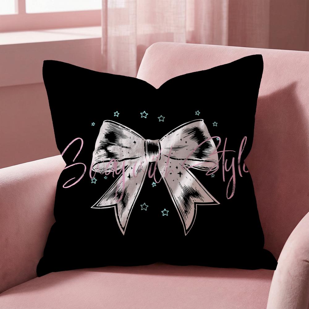 Korean Trendy Bow Cushion Cover Multi-Scene Pillow Cover for Home & Car - Reversible, Soft & Durable for Daily Use