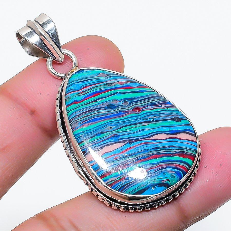 Natural Rainbow Calsilica Gemstone 925 Sterling Silver Pendant 1.81  AP-14826