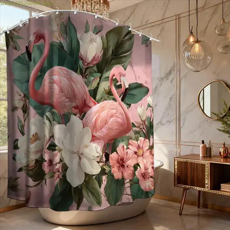 1 Exotic Party Shower Curtain | Polyester Sateen, Unlined, 180*180cm, Includes 12 Hooks, Universal Holiday Decor