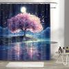 1Pc Beautiful Moonlight Peach Blossom Digital Printed Shower Curtain, Polyester With Hooks, Machine Washable, Woven, Suitab