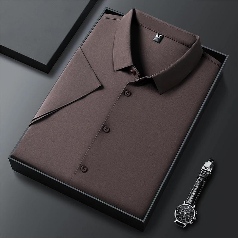 New Men's Business Casual Solid Color Short Sleeved Shirt for Summer Fashion No Ironing Comfortable and Versatile Top
