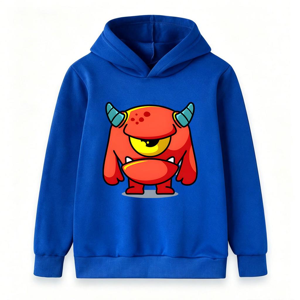 Kids Boys Girls Cartoon One-Eyed Red Monster Print Pullover Hoodie, Soft Casual Long Sleeve Hooded Sweatshirt for Boys Girls Daily Wear Cosplay