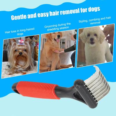 Pet Dematting Comb Undercoat Long Hair Cat Dog Fur Rake Brush with Long Blades & Safety Edges For Removing Mats Tangles & Knots