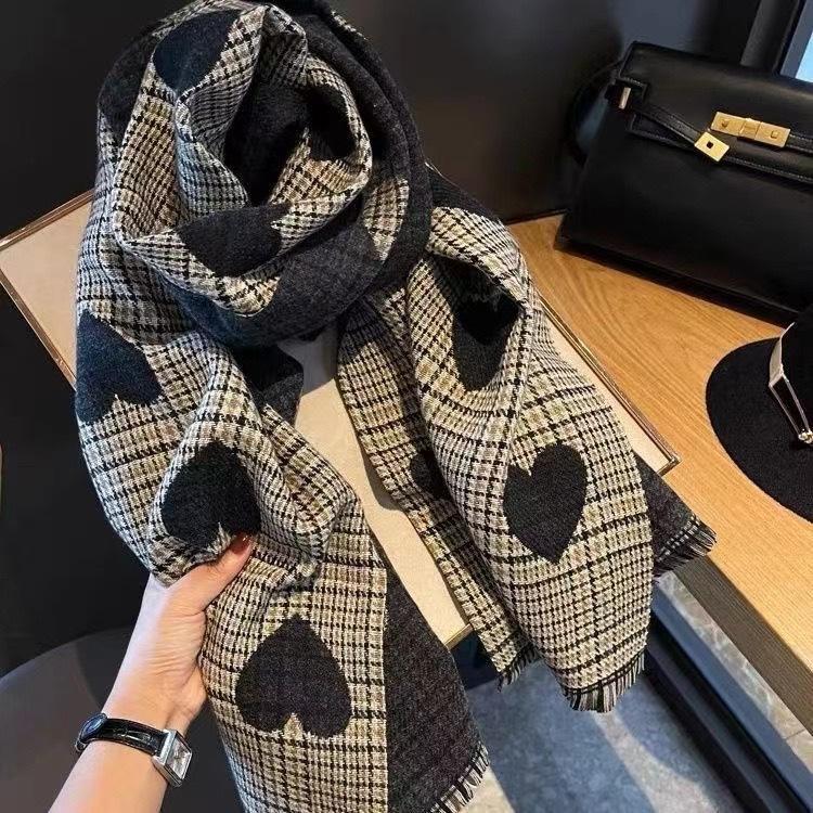 New Popular Tassel Imitation Cashmere Plaid Scarf Women's Senior Sense Autumn and Winter Long Thermal Shawl Commuter College Style