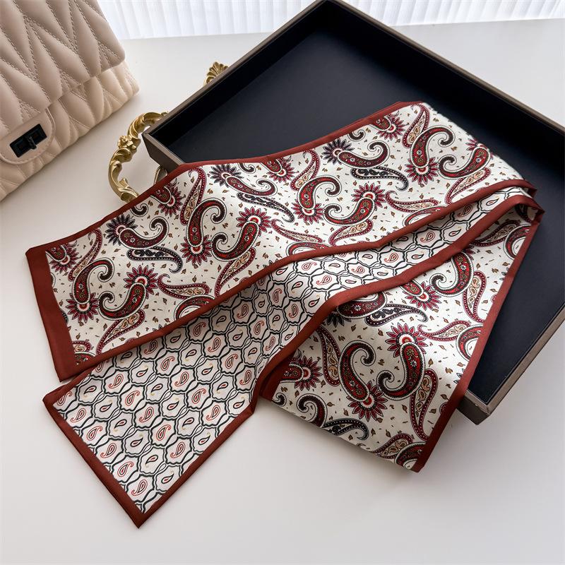 Double-Layered Paisley Scarf For Spring Summer Small Silk Scarf Women Tie Bag Headband Printing Hairband Neckerchief Ribbon