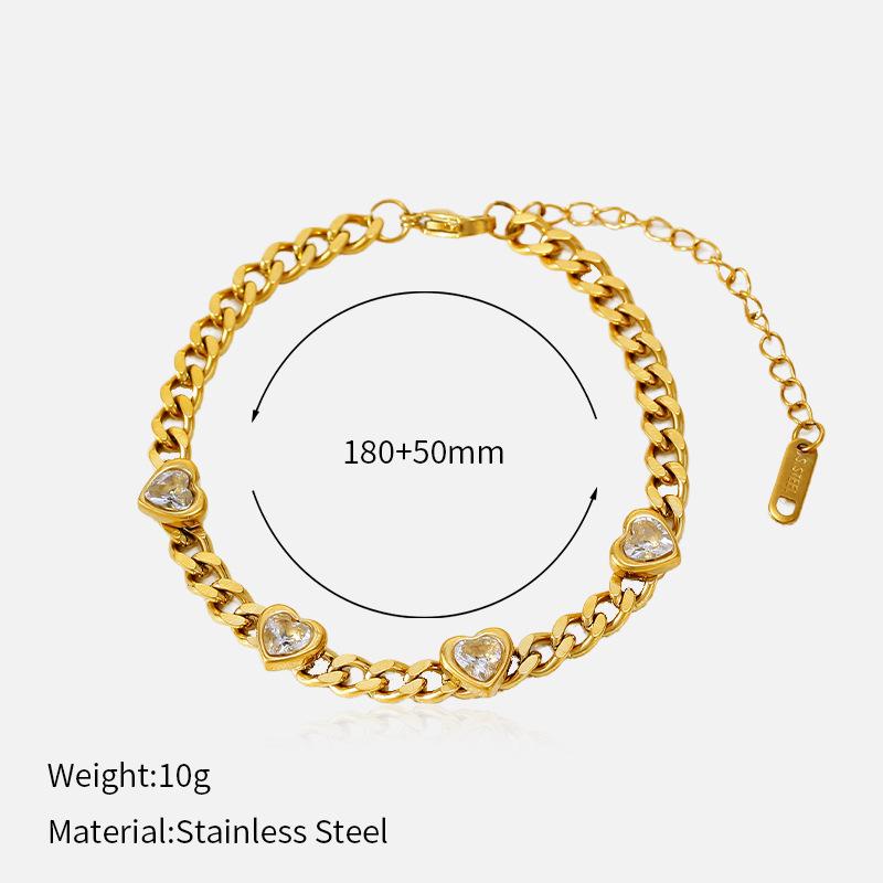 

Diamond Inlaid Heart Titanium Steel Bracelet For Women 18K Gold Luxury Premium Tarnish Free Stainless Steel Jewelry 1