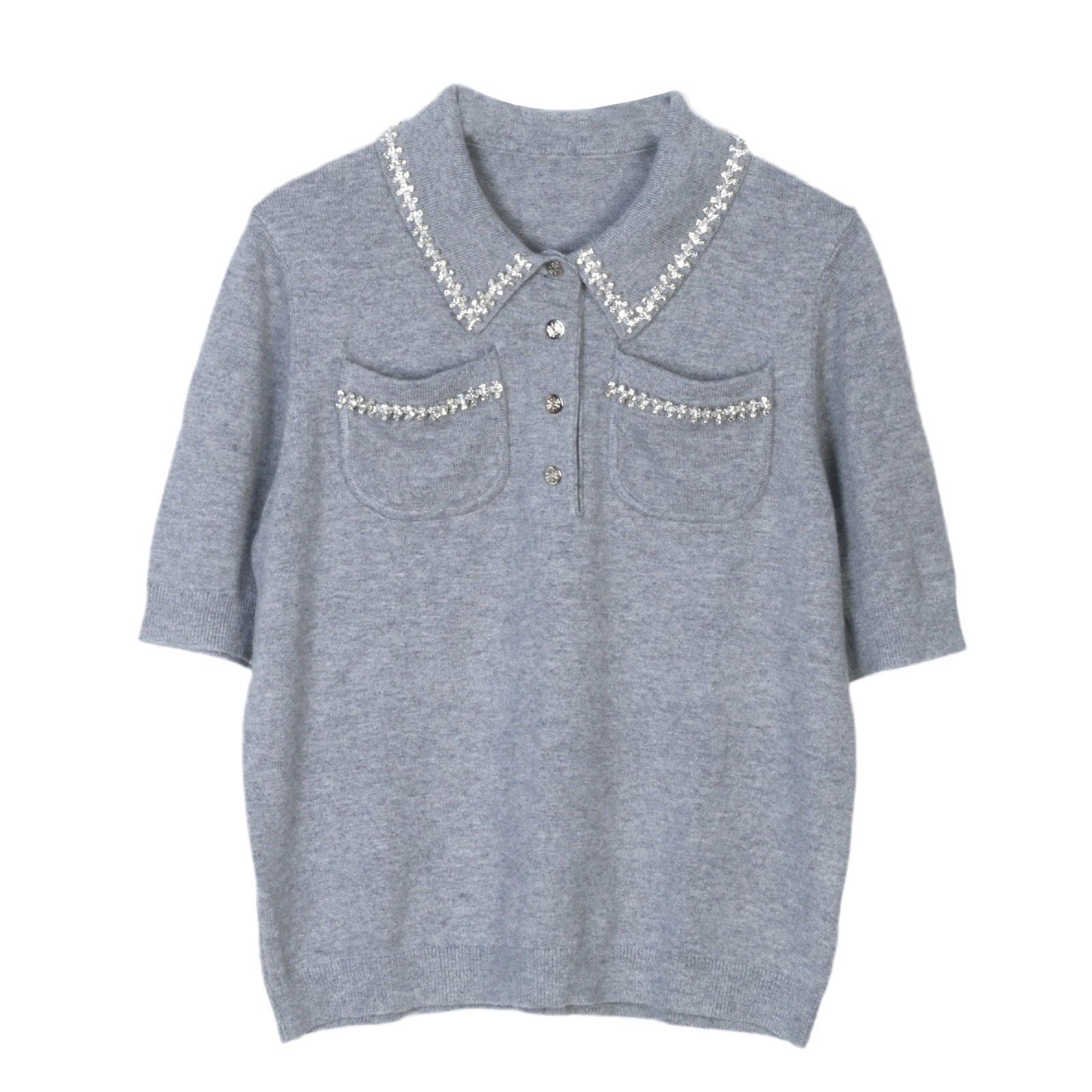

2024 Women s Autumn Polo Collar Knit Tops: Chic, Versatile, Short-Sleeved Style S