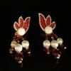 Baroque Pearl Stud Earrings & Red Hand-Woven Necklace Set