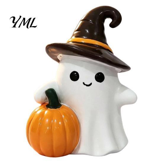 Halloween Ghost Decor Resin Figurine, Creepy Witch Hat Statue, Statue Pumpkin Reading Ornament for Holiday Party Decoration Desktop
