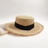 New Summer Hollow Flat Straw Hat - Three Foldable Raffia Sun Hat, Wide Brim Frayed Beach Cap for Women