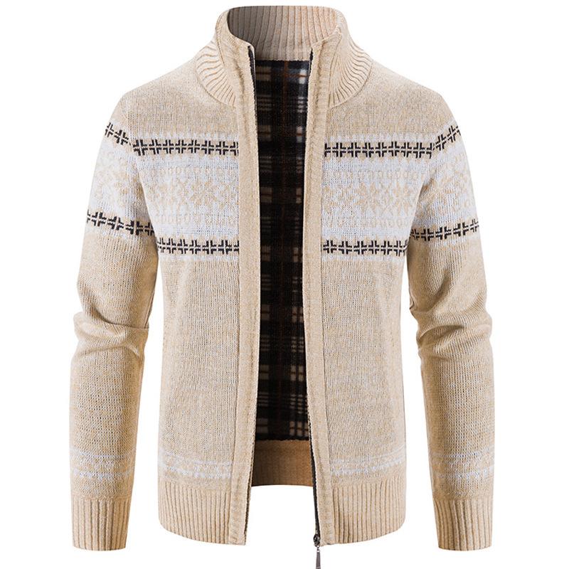 

Men s Casual Autumn/Winter Color Block Knit Cardigan with Stand Collar M бежевий