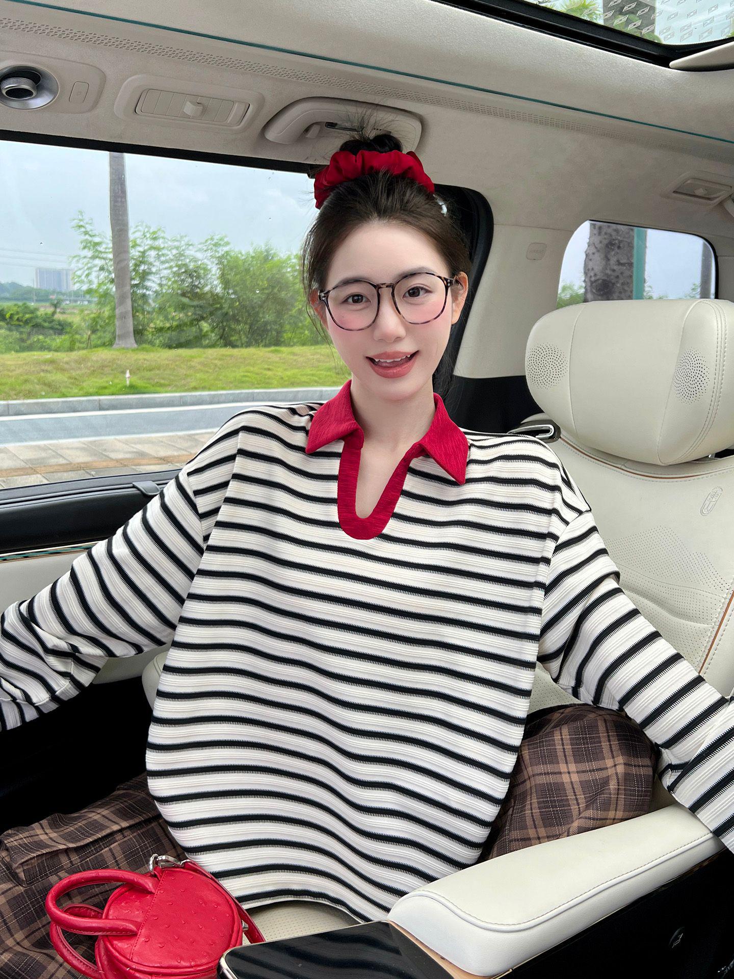 

Women s 2025 Autumn Color Block Polo Long Sleeve T-shirt 3X Large