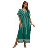 Bikini Cover Up ruha V-nyakú, rövid ujjú, bő szabású köntös Strand Sun Top Etnikai stílusú mintás, oldalt hasított hosszú strandruha