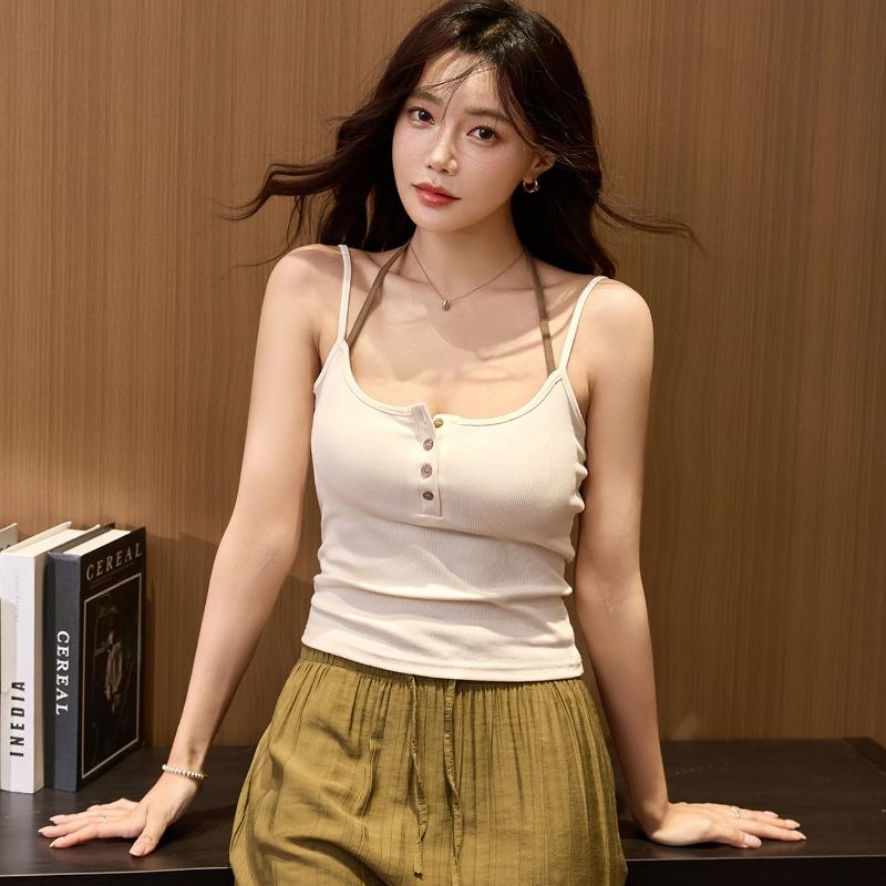 

Женский хлопковый жилет с высокой эластичностью, ложный двухпредметный, на бретелях с вырезом халтер, пикантный, для лета, новая коллекция, сексуальный, для ношения на улице, для ношения под одеждой XXL абрикосовый