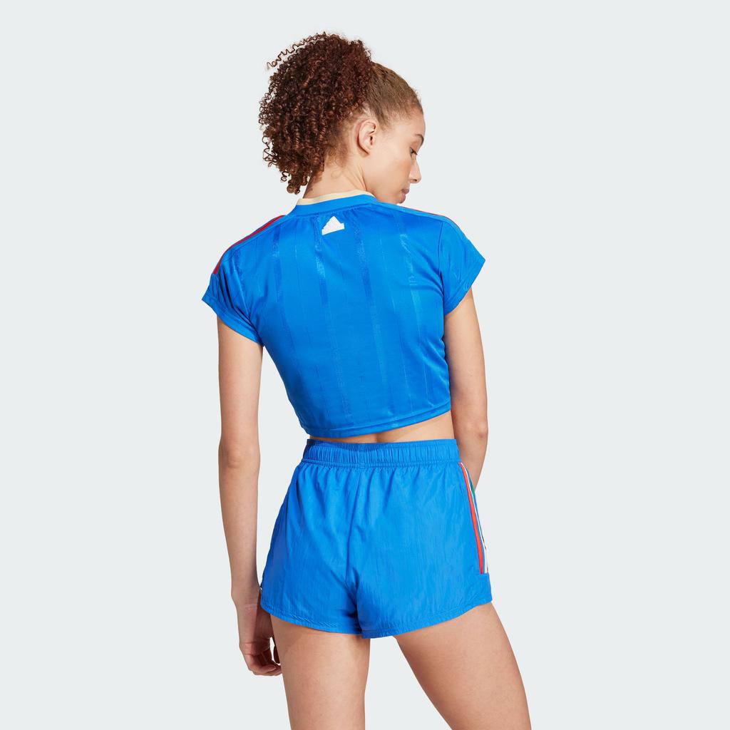 Adidas Alphabet Logo V-Neck Casual Pullover Short Sleeve T-Shirt Women Tops Blue IX9562