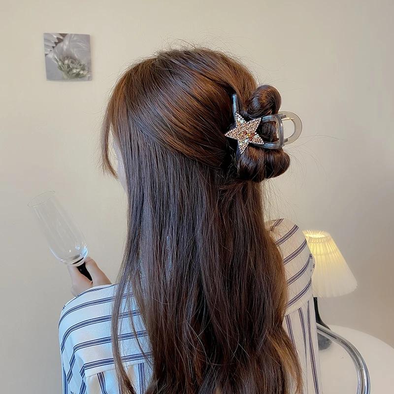 Shining Rhinestone Grab Cawl Clips Women Pentagram Shape Hair Clips Head Back Spoon Hairpin Girls Hair Accessories Jewelry