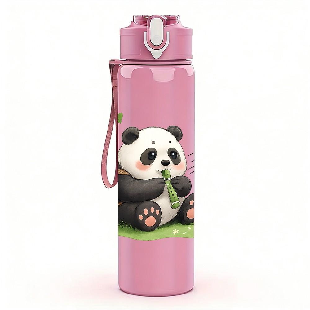 1PC Garden Panda Cartoon 750ml Color Plastic Sports Water Bottle Leakproof Flip Straw Lid Suitable for Sports Office Home Use
