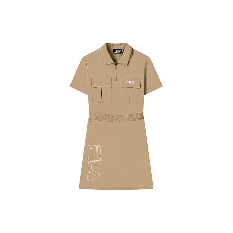 FILA X Magic Stick Collaboration Solid Color Fashion Casual Polo Dress Women dresses Khaki F11W329306FDK