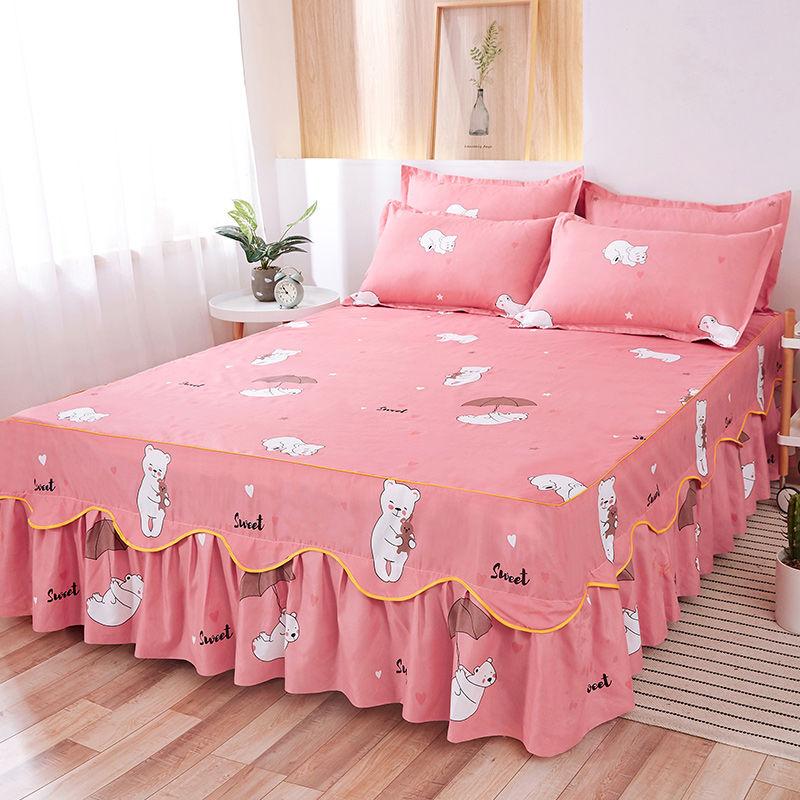 Flower Print Ruffled Bedding Set,Pillowcases Set/Bed Skirt Set,Bed Skirt*1 ,Pillowcases *2 (Size: Twin/Full/Queen/King)