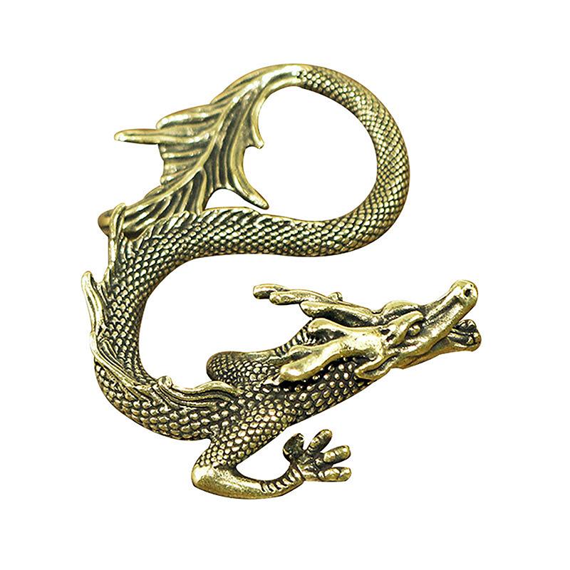 Statua del drago della bestia cinese Ornamenti di figurine di bronzo Rame antico Collezione di artigianato per la decorazione della casa in miniatura di animali mitici