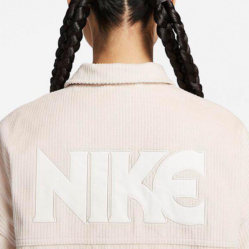 New Nike Women's Smiley Corduroy Collared Sport Jacket Pink HF0355-104