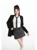 Plus Size Gray Woolen High Waist A-line Skirt for Spring/Autumn
