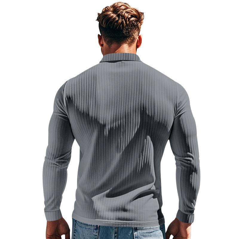 Casual Men's Polo Shirt Solid Color Button Long Sleeve T-shirts Business Tee Sweatshirts Clothing Stretch Breathable