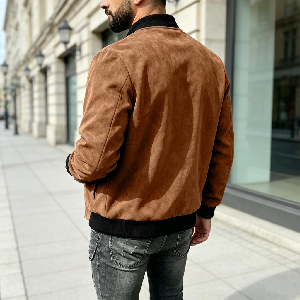 Men's Jacket Casual Vintage Long Sleeve Color Zip Up Outerwear for Spring and Fall