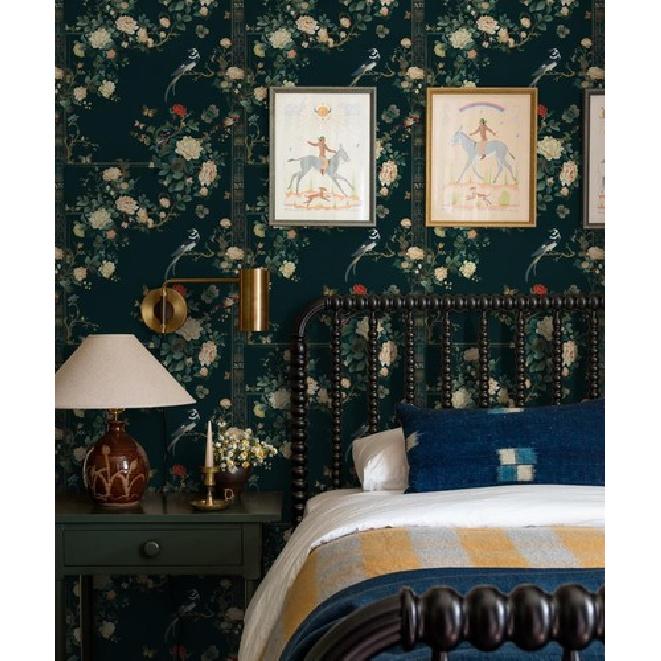 Dark Green Peel and Stick Wallpaper Vintage Floral Contact Paper 17in×118.1i