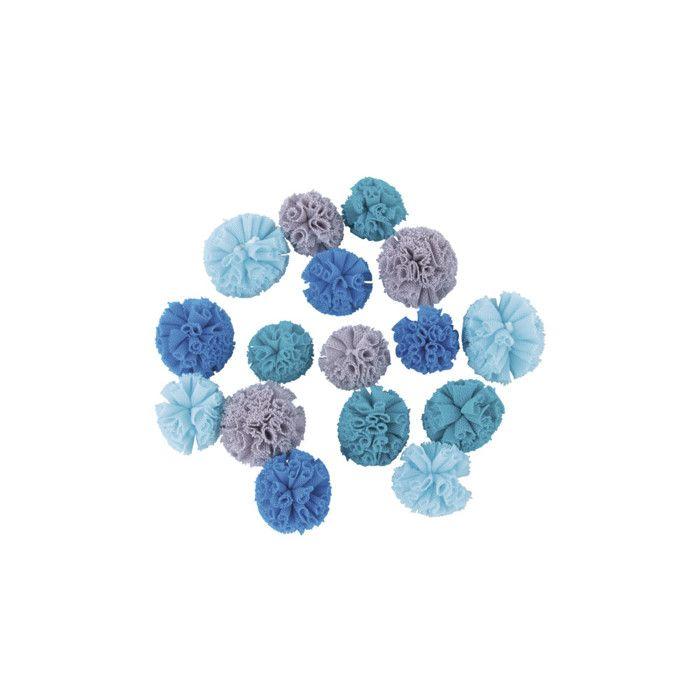 Pompons en Soft Tulle Tons bleu-gris 3 cm 16 pièces