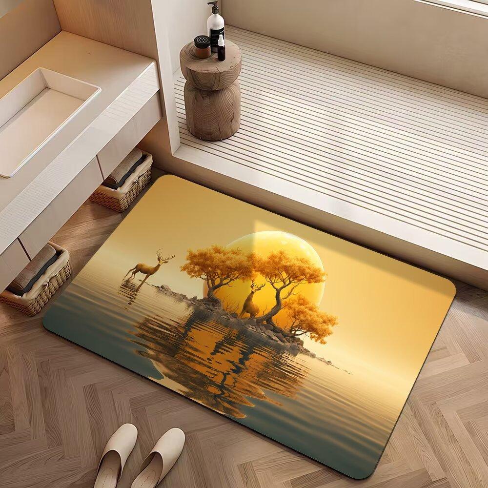 New Chinese-Style Flower Diatom Mud Floor Mat, Toilet Cushion, Door-To-Door Bathroom Quick-Drying Toilet Door Mat