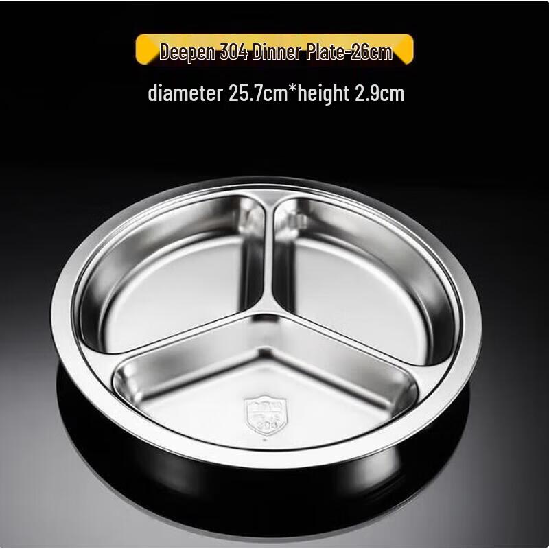 Stainless Steel 3-Compartment Round Lunch Plate