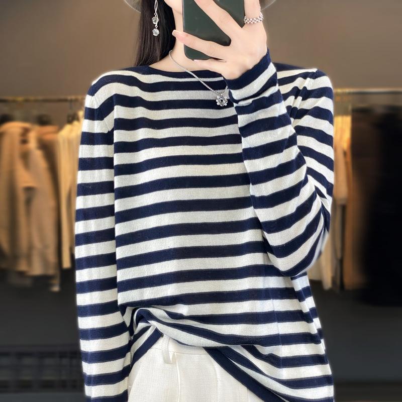 YYFS Women's Fashion Casual Stripe Print Autumn Winter Long Sleeve O-Neck Pullovers & Long Sleeves