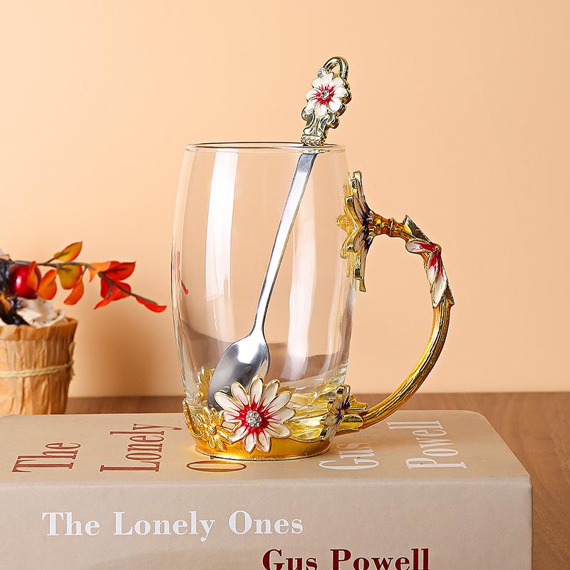 Creative Enamel Color Daisy Glass High Temperature Resistant Large Capacity Water Cup High Value Drinking Cup Cold Water Duck Bill Pot