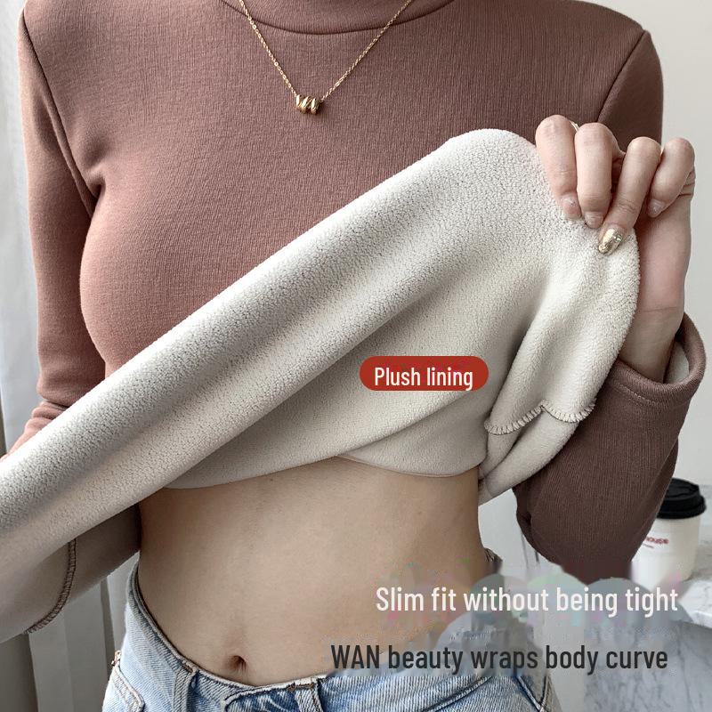 Women's Modal Velvet Half-High Collar Long-Sleeved Slim Warm Bottoming Shirt for Autumn and Winter