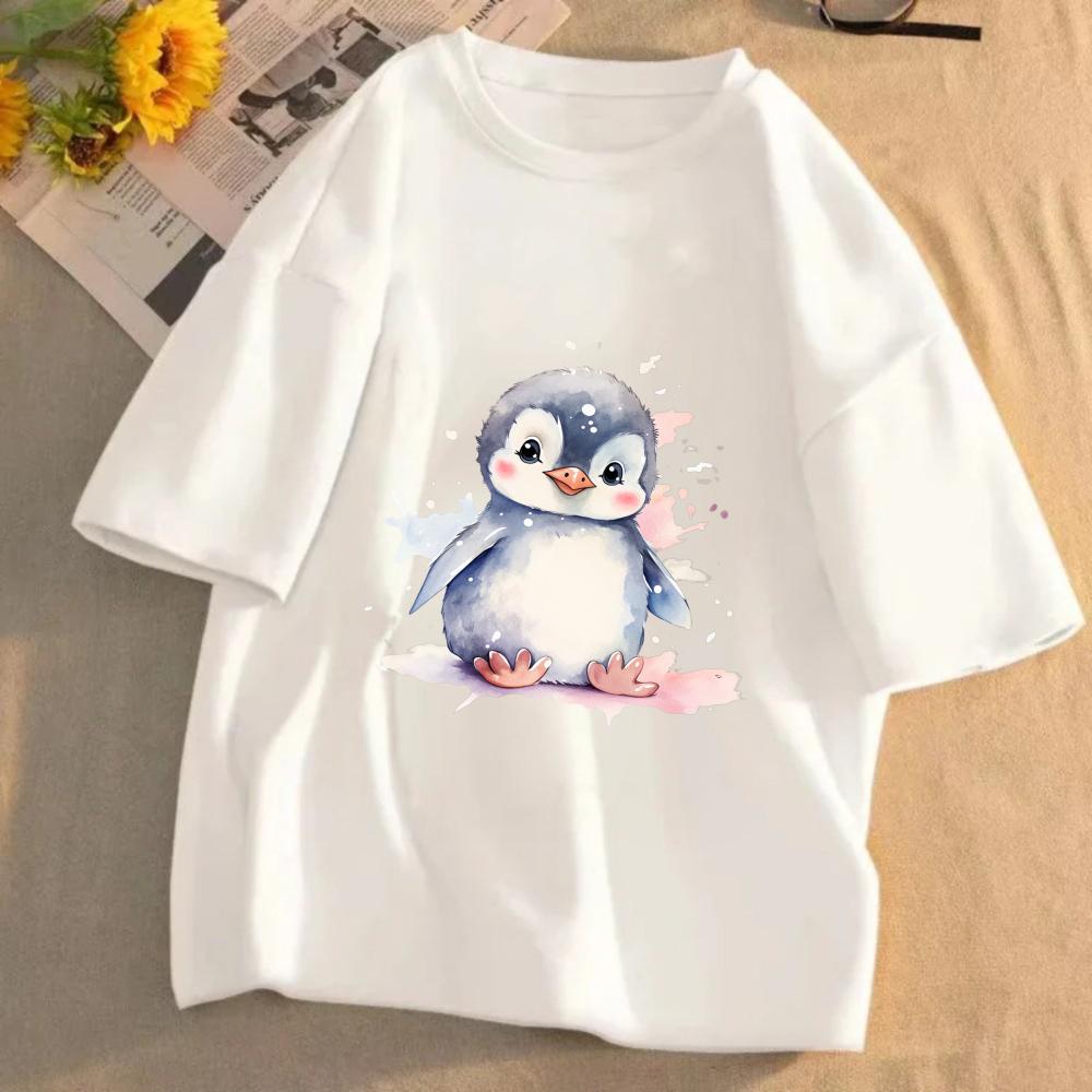 

Vintage Watercolor Penguin TShirt Cute Animal Graphic Cotton Short Sleeve Tee Retro Casual Top for Women T Shirt Y2k Top S