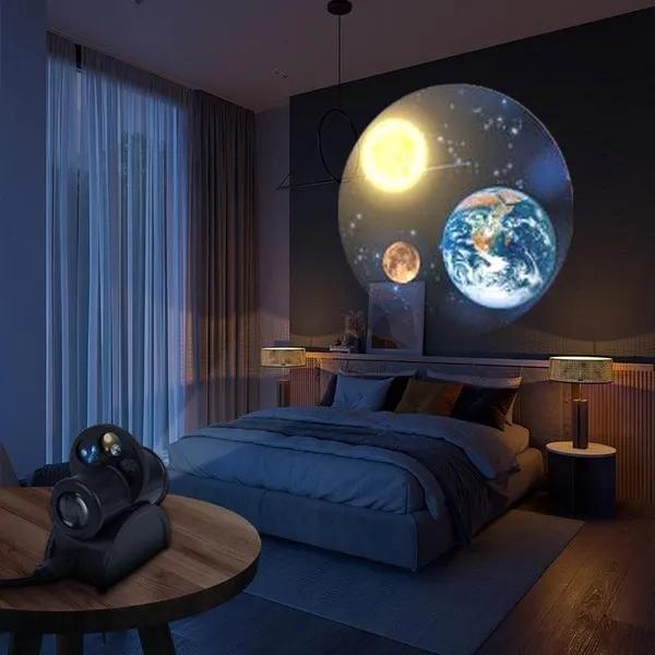 Mini Lámpara Proyector Tierra Luna Luz de Proyección de Estrellas Proyector de Planetas Atmósfera de Fondo Luz Nocturna LED para Decoración de Pared de Dormitorio