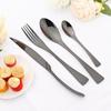 24pcs Black 304 Stainless Dinnerware Set Sharp Steak Knife Fork Coffee Spoon Cutlery Set Stainless Steel Flatware Silverware Kitchen Tableware