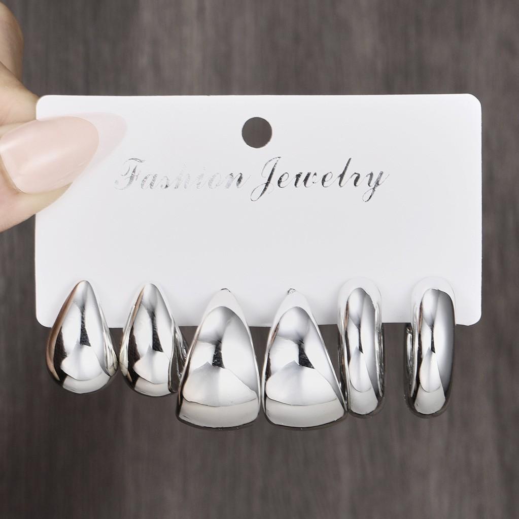 

Elegant Water Drop C-shaped Hoop Earrings Set For Women Irregular Personality Earrings Versatile Daily Wear Dating Party Jewelry