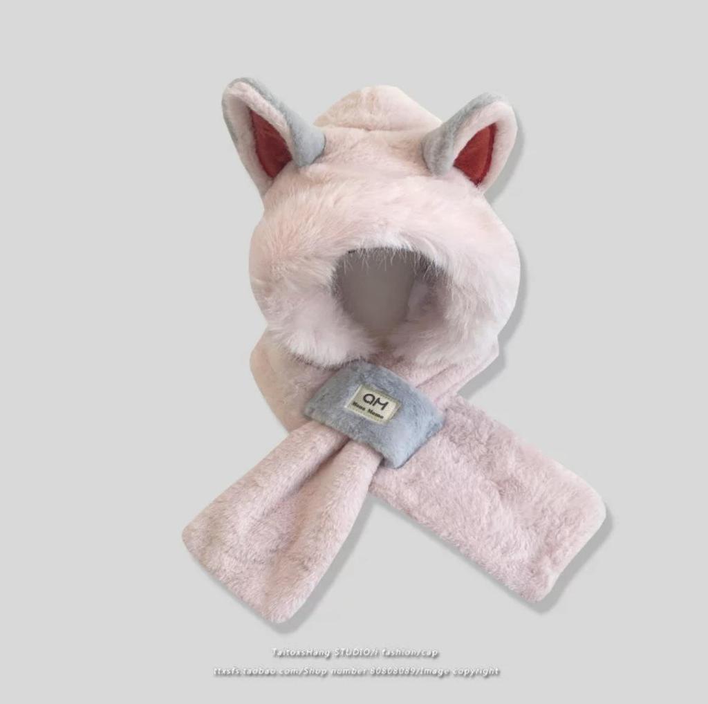 Women's Cute Fluffy Hat with Scarf and Ear Protection for Autumn/Winter