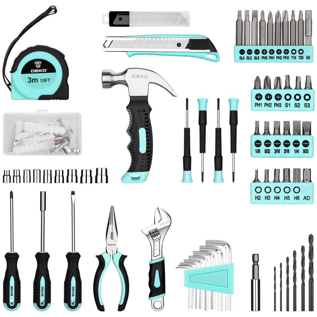 Tool Set with 8V Electric DIY Tool Power Tool Household Furniture Home Carpentry Tool Set with Convenient Storage Turquoise 126-Piece Drill, Set,
