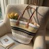 Striped Straw Large Capacity Tote Bag Women's Handbag
