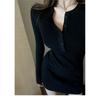 Autumn women's clothing sexy tight dress slim-fitting hip-wrapped small black dress knitted chic waist elastic short skirt